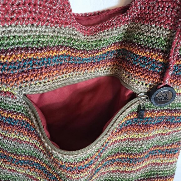 The Sak Satchel Hobo Shoulder Bag Crochet Knit Rainbow Colors‎ Boho Bohemian - Picture 3 of 12